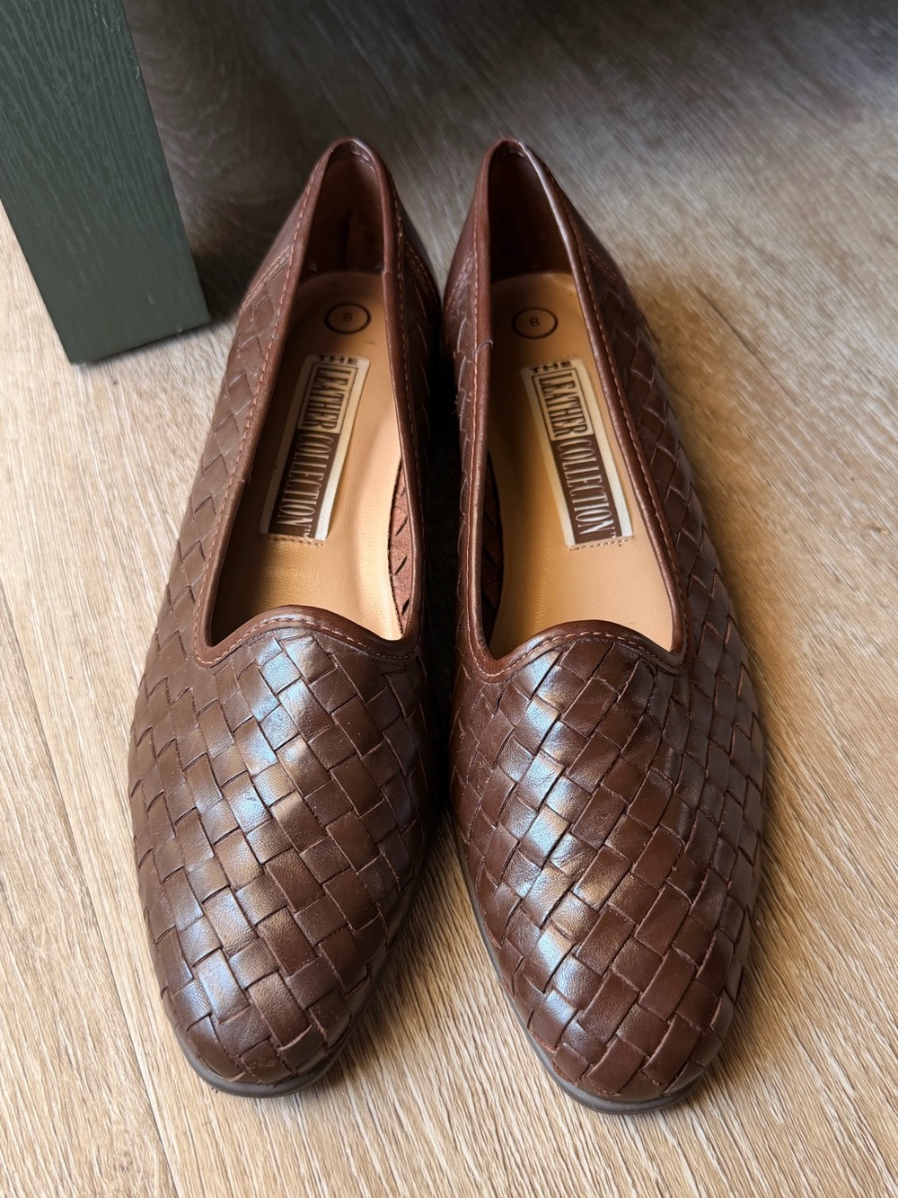 Vintage Brown Woven Leather Flats 8 Narrow